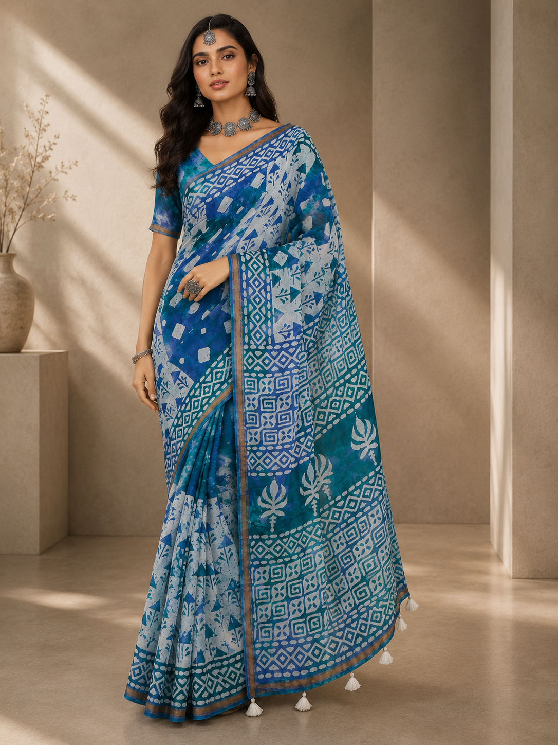 Viscose Mul Mul Cotton Batik Printed Saree