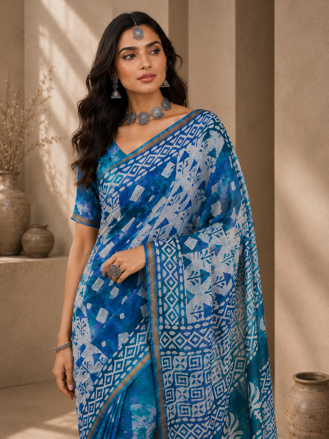 Viscose Mul Mul Cotton Batik Printed Saree