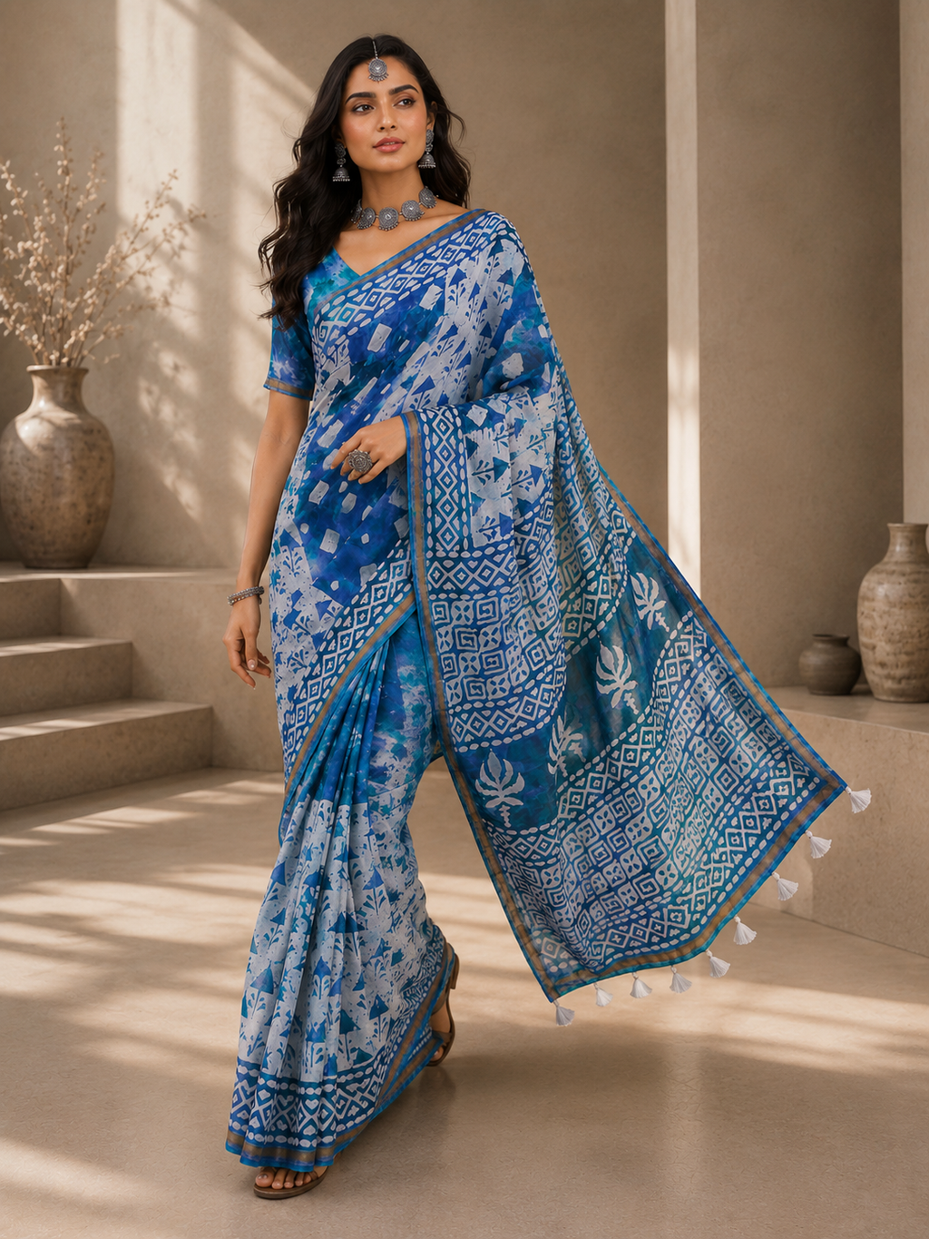 Viscose Mul Mul Cotton Batik Printed Saree