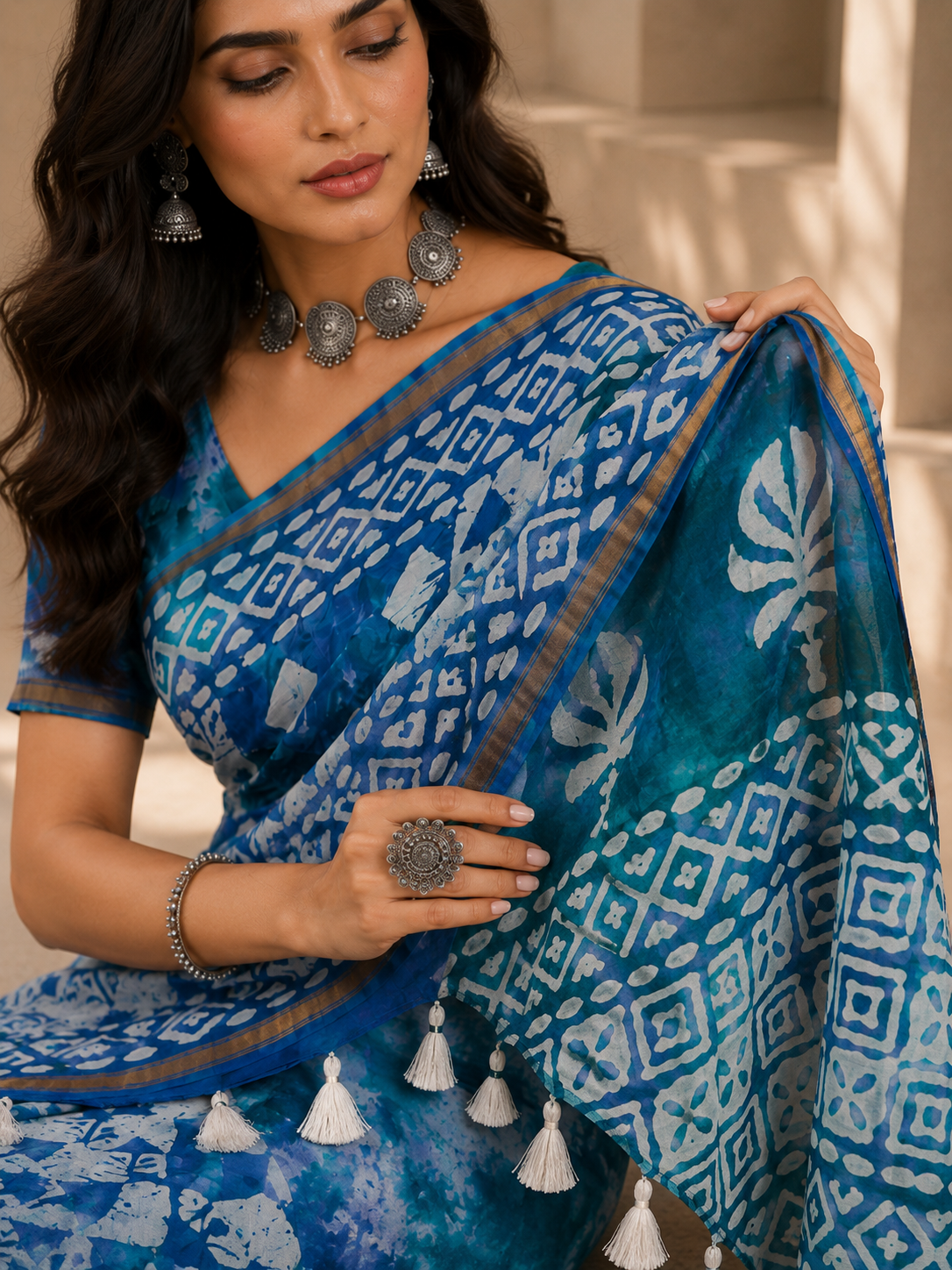 Viscose Mul Mul Cotton Batik Printed Saree