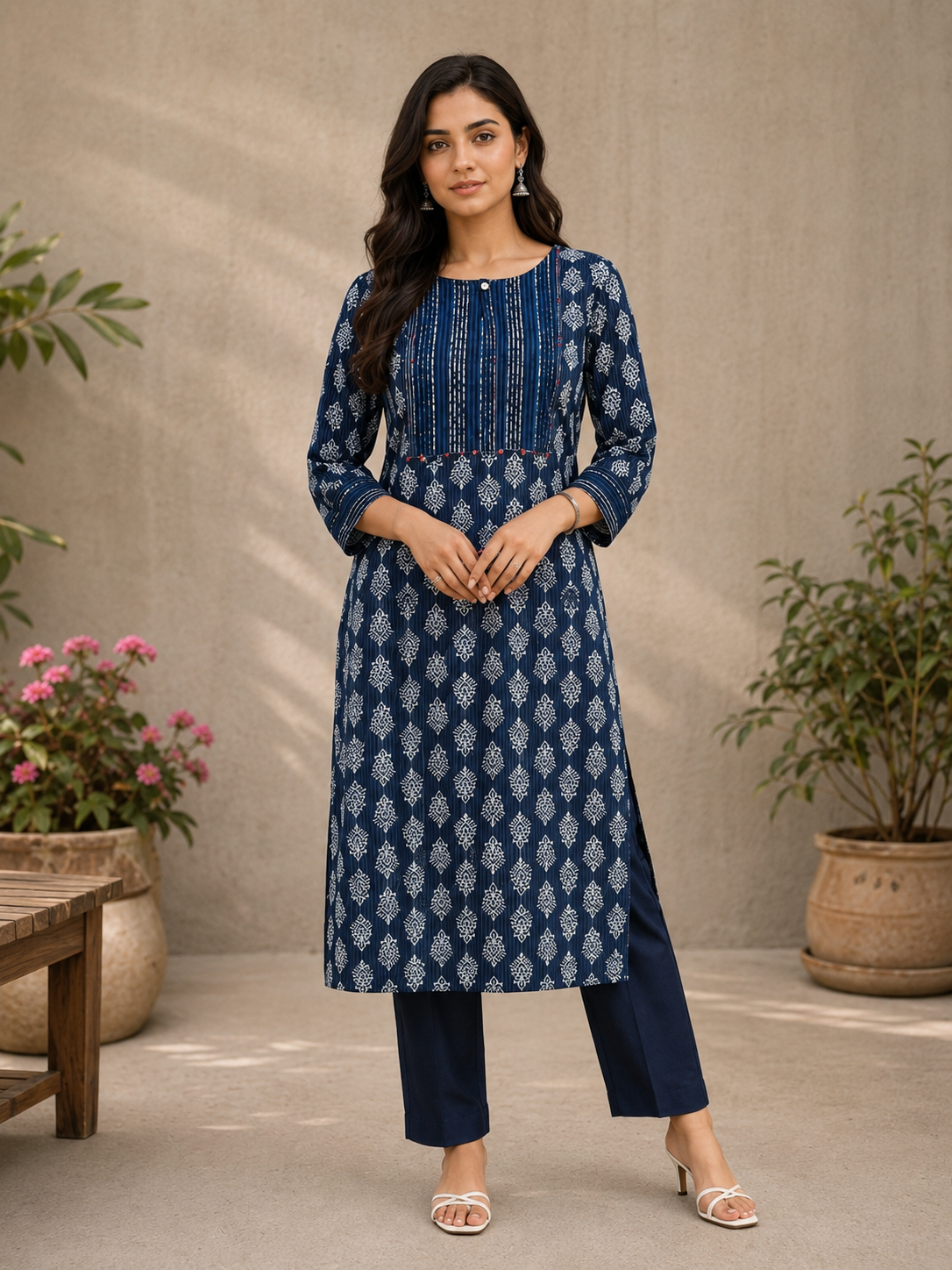 Blue Cotton Block Print Kurta