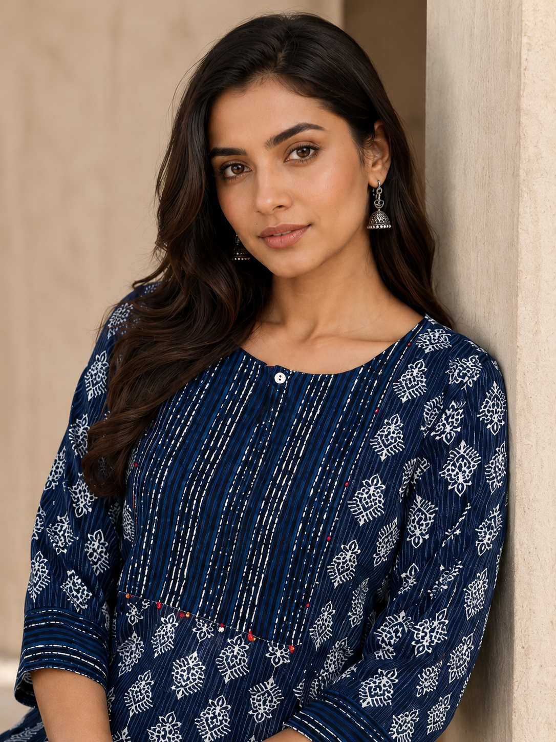 Blue Cotton Block Print Kurta