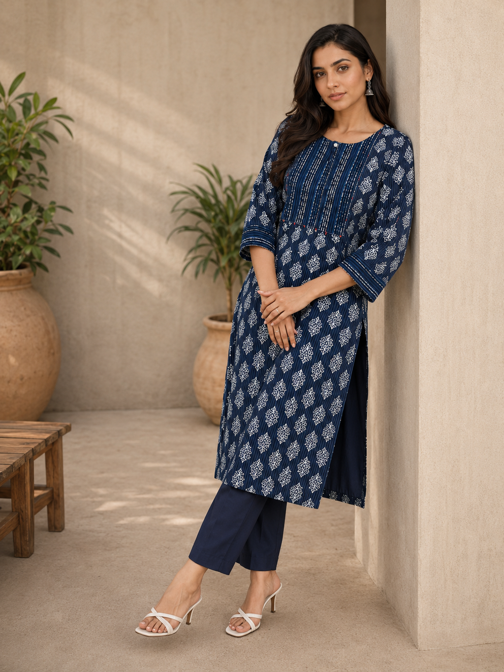 Blue Cotton Block Print Kurta