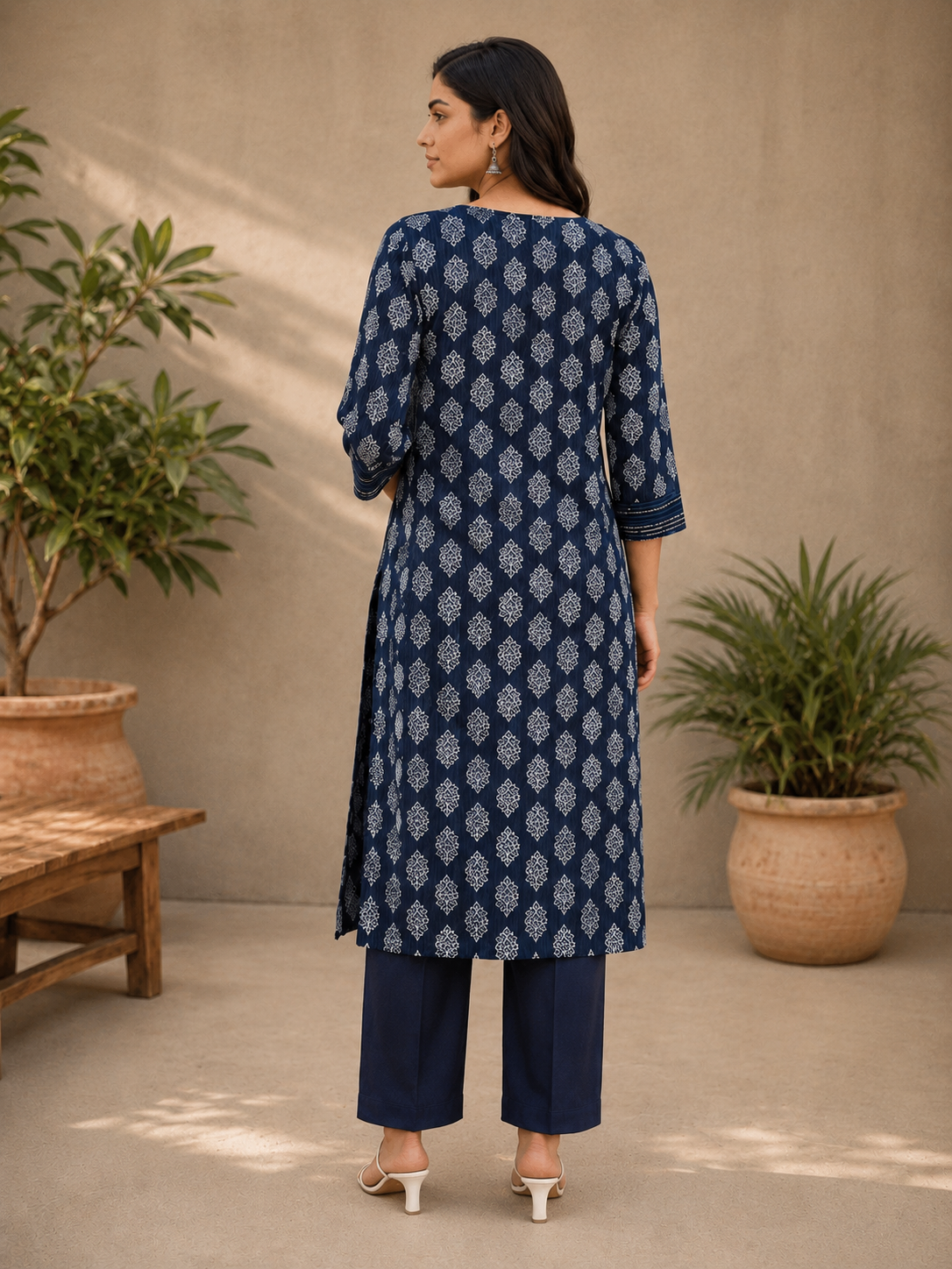 Blue Cotton Block Print Kurta
