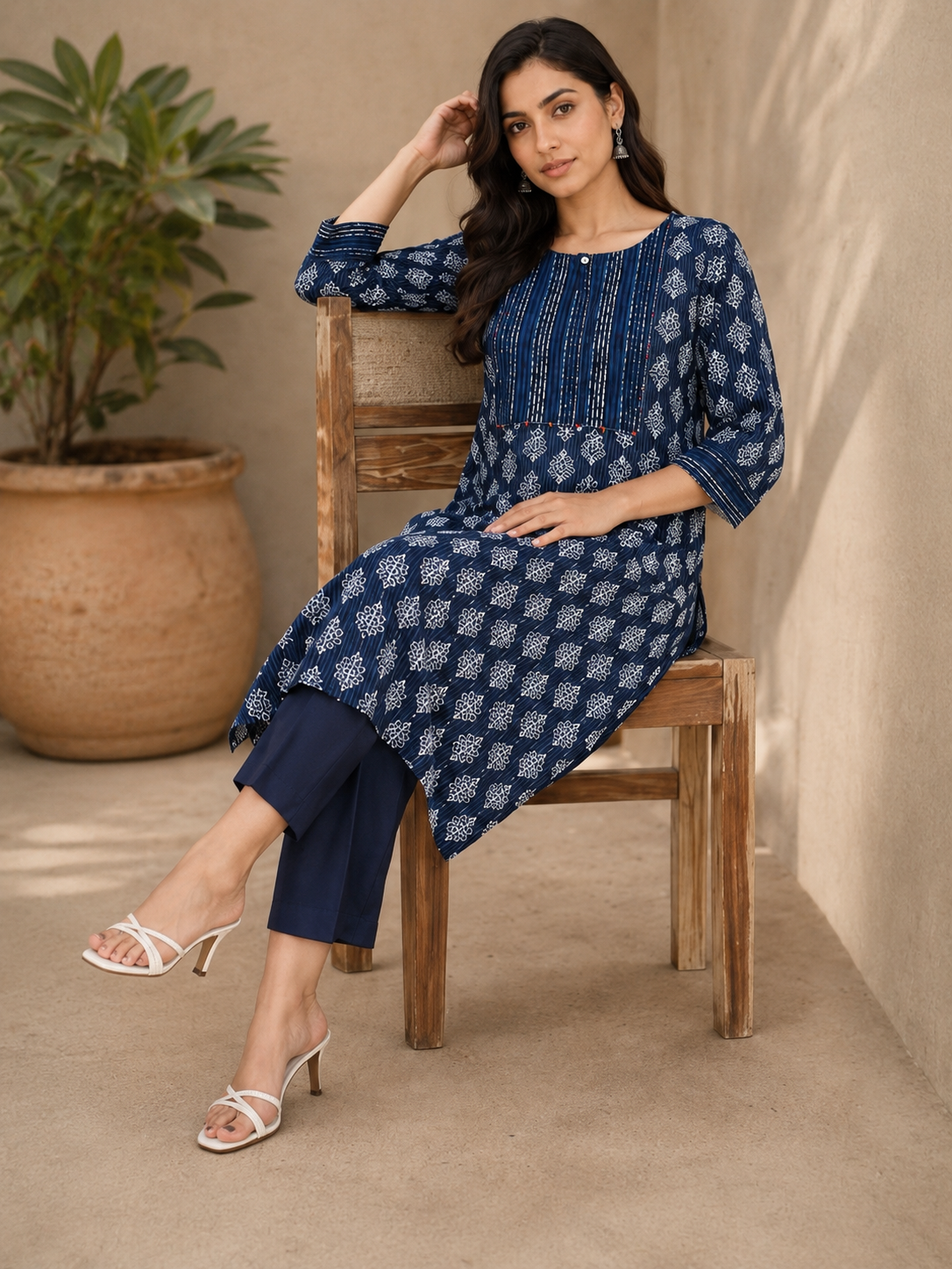 Blue Cotton Block Print Kurta