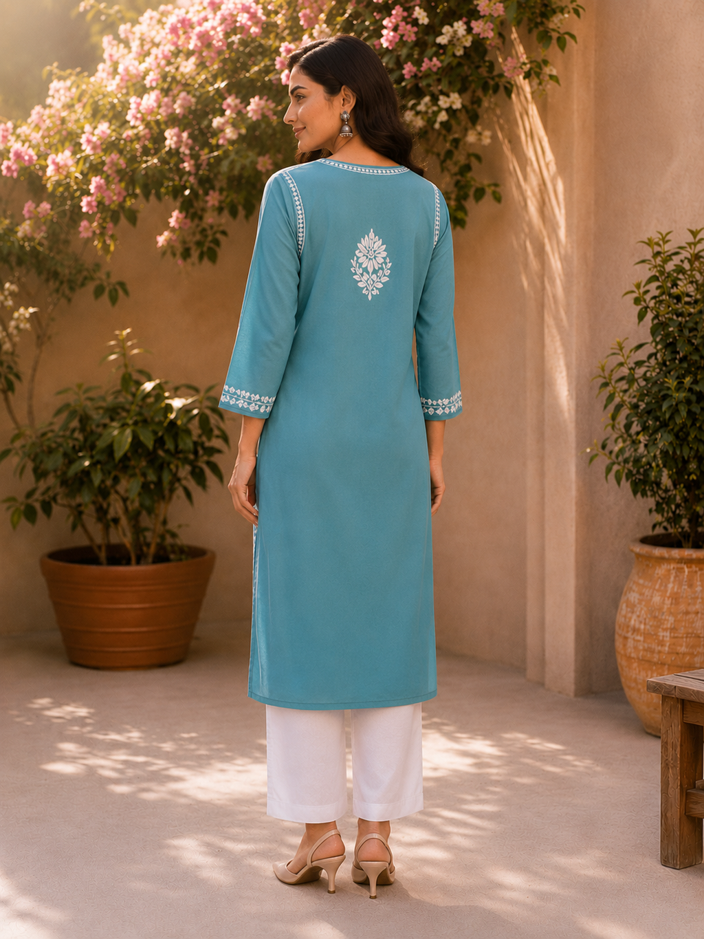 Aqua Blue Modal Handmade Chikankari Kurta